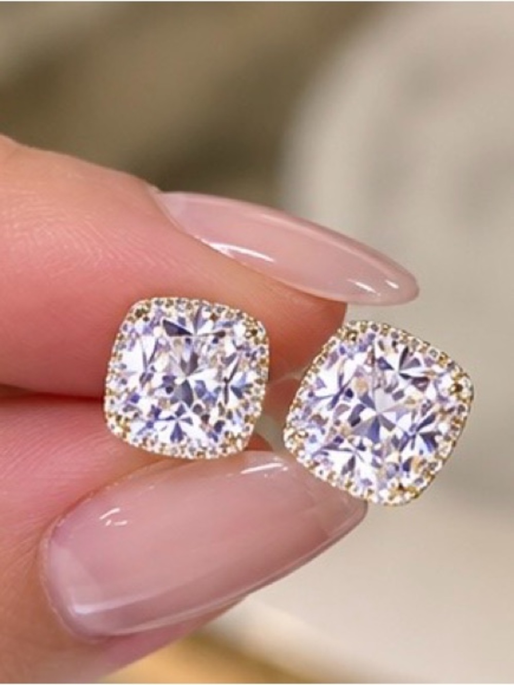Classic Clear Crystal Cushion-Cut Stud Earrings.